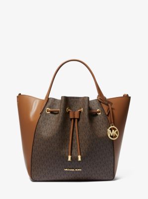 Phoebe Large Two-Tone Logo Bucket Bag in BROWN | Michael Kors