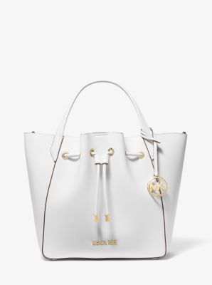 Michael Kors Phoebe Bucket Crossbody Leather Drawstring Bag Optic White Mini