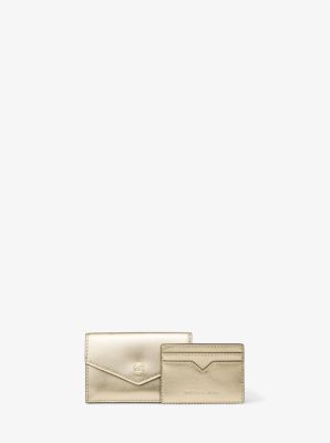Ensemble &eacute;tui pour cartes et portefeuille m&eacute;tallique in OR P&Acirc;LE | Michael Kors
