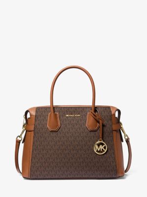 Michael Kors 35S2Gnms5B Carmen Medium Logo And Faux Leather Belted Satchel  Brown 