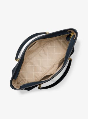 Jet Set Large Pebbled Leather Tote Bag in NAVY | Michael Kors