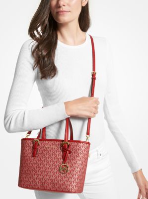 Michael Kors Jet Set Travel Chili Red Saffiano Leather/Gold-Tone Crossbody  Bag