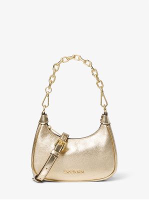 Michael Kors Ladies Shoulder Bag Cora Large Leather Chain Zip Pouchette  (Black): Handbags