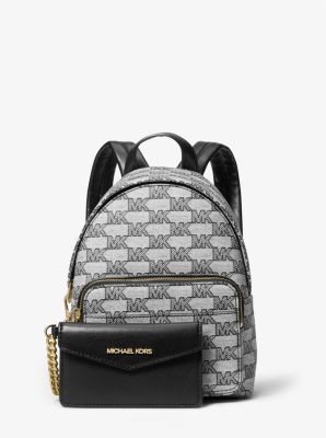Michael Kors Maisie Xs 2 in 1 Backpack + Pouch Jacquard Logo Mk Leather Black
