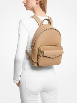 MICHAEL KORS SLATER PEBBLED LEATHER BACKPACK WITH GOLD CHAIN Woman Camel