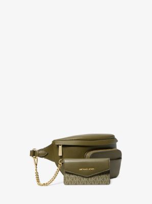 Michael Kors Maisie Large Pebbled Leather 2 in 1 Sling Pack Waist Belt Bag Crossbody Strap (Camel)