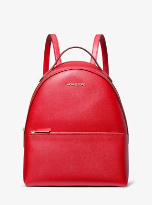 Michael Kors Adina Abbey Medium Backpack Flame Red Pebbled Leather 