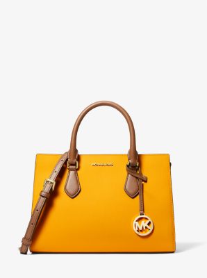 Sheila Medium Two-Tone Faux Saffiano Leather Satchel