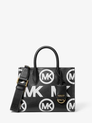 Mirella Medium Logo Embossed Pebbled Leather Tote Bag