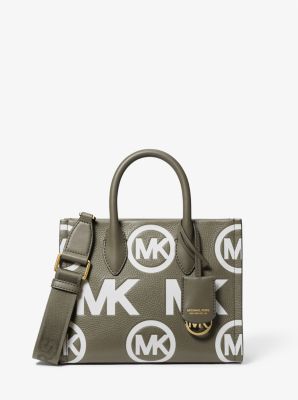 Mirella Medium Logo Embossed Pebbled Leather Tote Bag