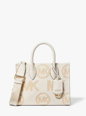 Michael Kors Monogram Mirella Leather Small Shopper Top Zip Crossbody Olive