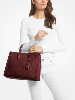 Mirella Medium Logo Embossed Pebbled Leather Tote Bag