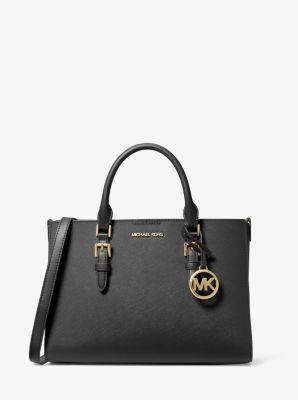 Michael Kors Charlotte Solid Black Leather Large Top Zip Tote Handbag Bag  Black