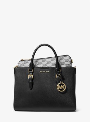 Michael Kors Mirella Large Logo Jacquard Tote Crossbody Bag Grey