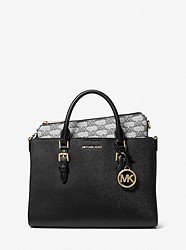 Charlotte Medium 2-in-1 Saffiano Leather and Logo Tote Bag - BLACK - 35F3GCFS2L