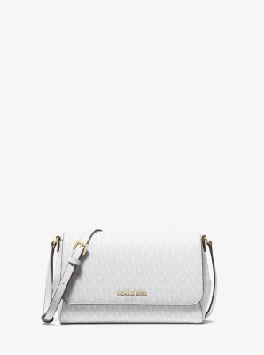 Michael Kors MK Jet Set MD Logo Convertible Crossbody Clutch Bag - Bright White sale