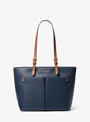 Michael Kors Jet Set Medium Pebbled Leather Pocket Tote Bag Navy 35F3G –  LussoCitta