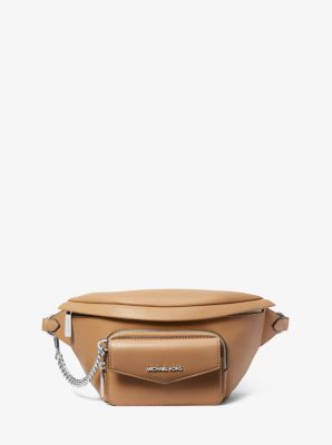 Michael Kors Maisie Large Pebbled Leather 2 in 1 Sling Pack Waist Belt Bag Crossbody Strap (Camel)