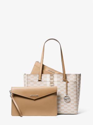 Camel Suede Stripe Tote Bag