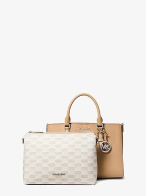 Michael Kors Women's Charlotte Medium 2-in-1 Saffiano Leather and Logo Tote Bag - Natural - Satchels