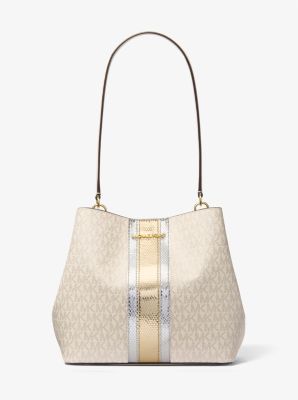 Pratt Medium Signature Logo and Metallic Shoulder Bag