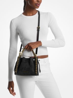 Mina Small Suede Logo Chain Crossbody Bag