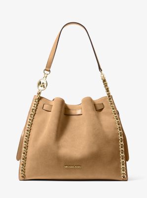 Mina Large Suede Chain Shoulder Bag in CAMEL | Michael Kors [US]