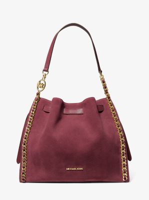 Michael Kors Oversized ID 2024 Chain Red Suede Leather Shoulder Bag