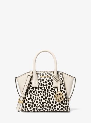 Heather Extra Small Leather and Leopard Print Calf Hair Crossbody Bag Michael Kors