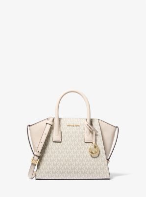 Michael Kors Avril Small Logo And Leather Satchel In Natural
