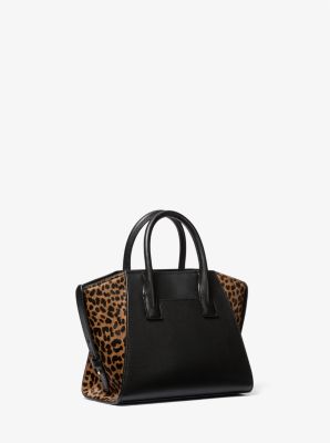 Avril Small Leather and Cheetah Print Calf Hair Satchel Michael Kors