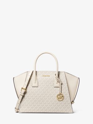 Michael Kors Avril Large Signature Logo Satchel In Brown