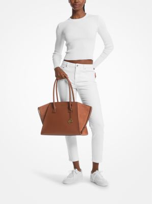 Avril Extra-Large Leather and Suede Tote Bag in LUGGAGE - Sale