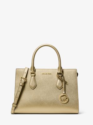 Michael Kors Sheila Medium Metallic Satchel In Gold