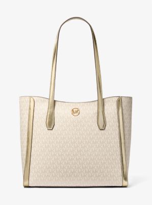 Leida Large Metallic Signature Logo Tote Bag image number 0