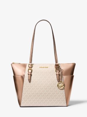 Charlotte Large Signature Logo and Metallic Top-Zip Tote Bag image number 0