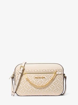 Jet Set Large Metallic Logo Jacquard Crossbody Bag