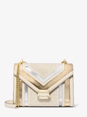 Michael Kors Whitney Medium Signature Logo And Metallic Shoulder Bag In Gold