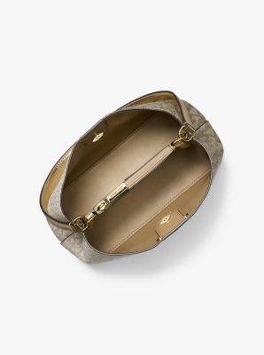 Pratt Medium Two-Tone Metallic Signature Logo Shoulder Bag