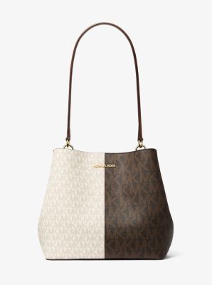 Pratt Medium Two-Tone Signature Logo Shoulder Bag