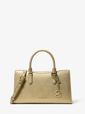 Arden Metallic Top-Zip Satchel