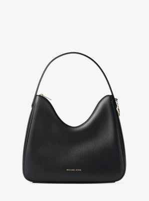 Nayla Medium Pebbled Leather Shoulder Bag in BLACK | Michael Kors