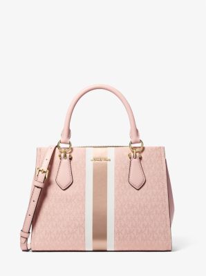 Michael Kors Marilyn Medium Signature Logo Stripe Satchel In Pink