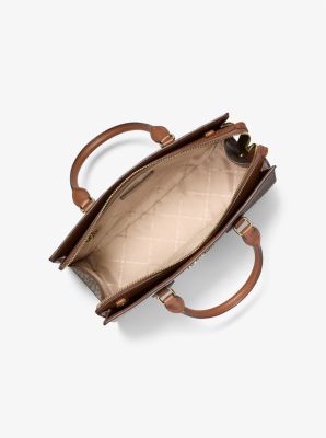 Sheila Medium Two-Tone Metallic Signature Logo Satchel