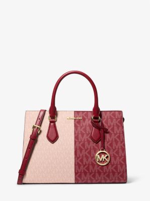 Michael Kors Sheila Medium Two-tone Metallic Signature Logo Satchel In Red