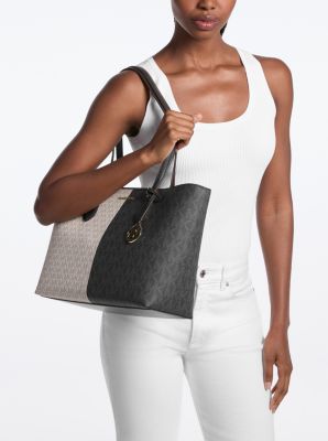 Sheila Large Two-Tone Signature Logo Tote Bag in BLACK COMBO | Michael Kors
