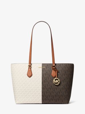 Michael Kors Sheila Large Two-tone Signature Logo Tote Bag In Brown