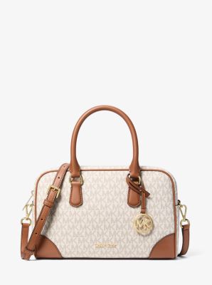 Michael Kors Thompson Medium Signature Logo Satchel In Brown