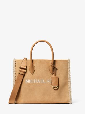 Michael Kors Mirella Medium Suede And Faux Shearling Tote Bag In Brown