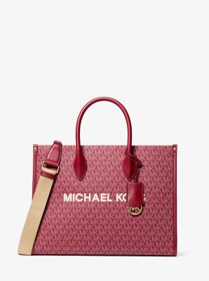 Michael Kors Mirella Medium Metallic Signature Logo Tote Bag In Red